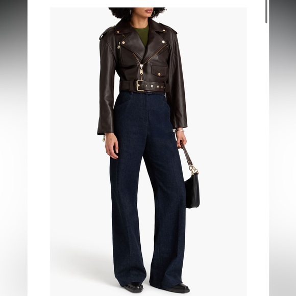 ZIMMERMANN LUMINOSITY BIKER LEATHER JACKET SZ 0 ESPRESSO - Picture 3 of 11